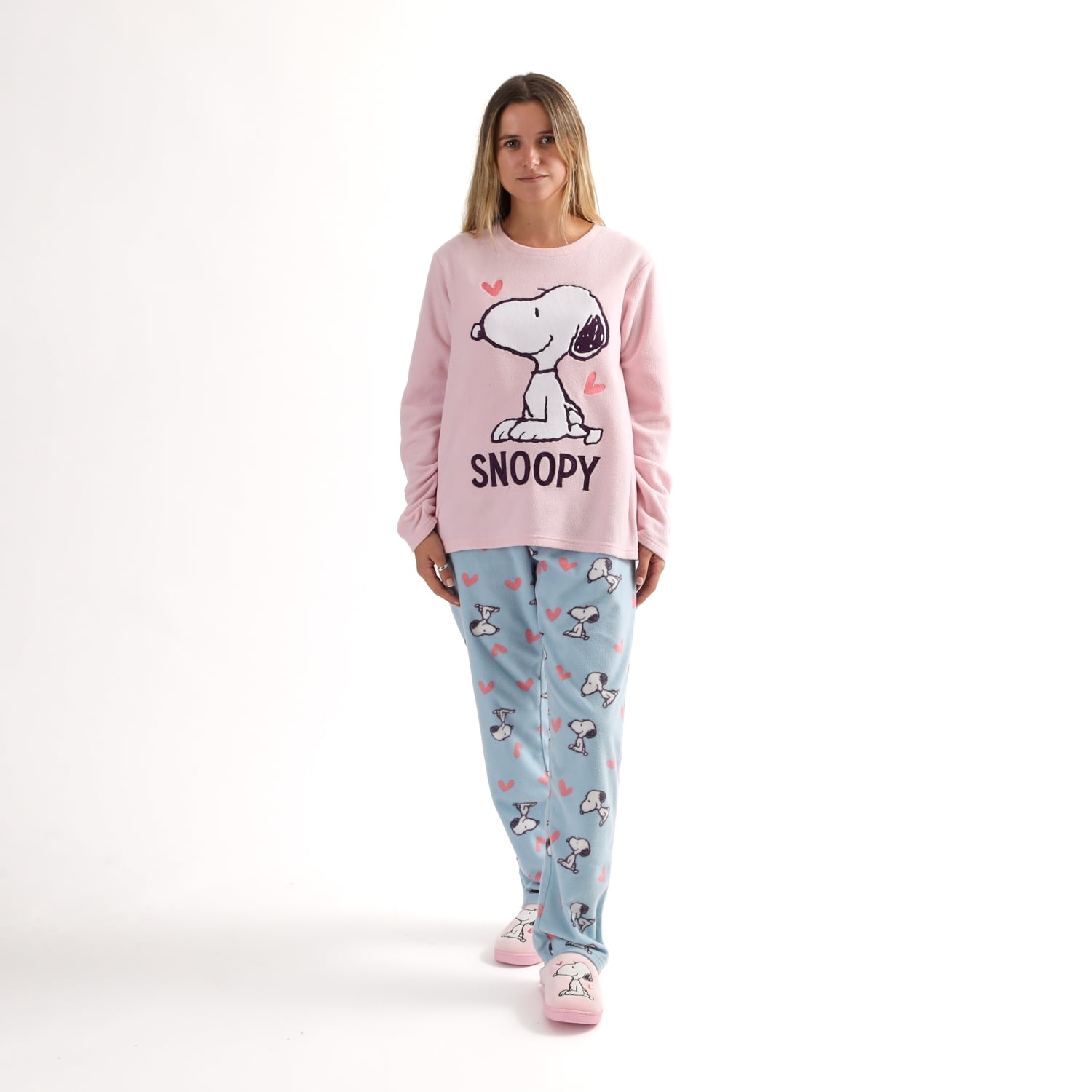 Pijama Polar Mujer Corazones Rosado Snoopy Lider