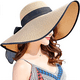 thumbnail image 2 of Sombrero de paja con lazo grande para mujer, gorra de playa grande, flexible, plegable y enrollable, sombrero para el sol, gorra de playa de verano con protección UV., 2 of 5