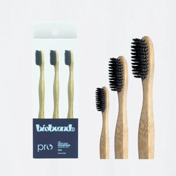 Cepillo Dental Biobrush Bambu Pro Spiral Suave, 3 Un