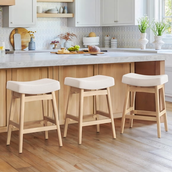 Juego de taburetes de bar Cozyman con patas de madera y asiento de sillín (paquete de 3)