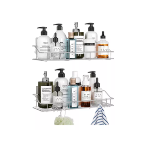 Genérico - Organizador De Ducha Set X2 Repisa Baño Adhesiva Inoxidable Plateado