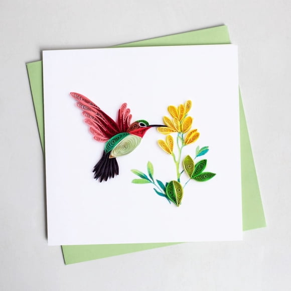 Tarjeta de Saludo 3D de Quilling con Colibrí
