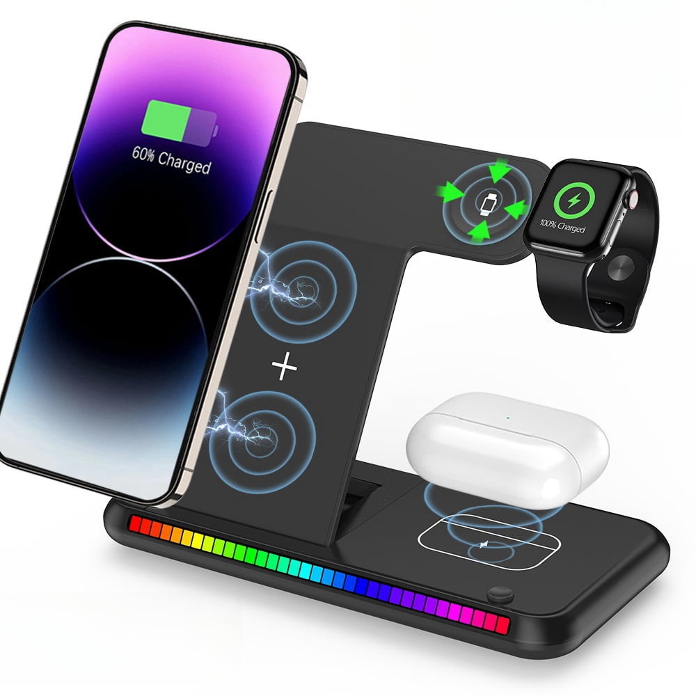 Genérico - 100w Plegable 3-en-1 Estación De Carga Inalámbrica Rápida Para Iphone 15 14 13 16 Apple Watch 9 8 7 6 5 Airpods Pro-negro