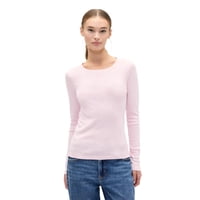 Top Gap Para Mujer, Manga Larga, Cuello Redondo, Punto Rosa Puro, Talla L