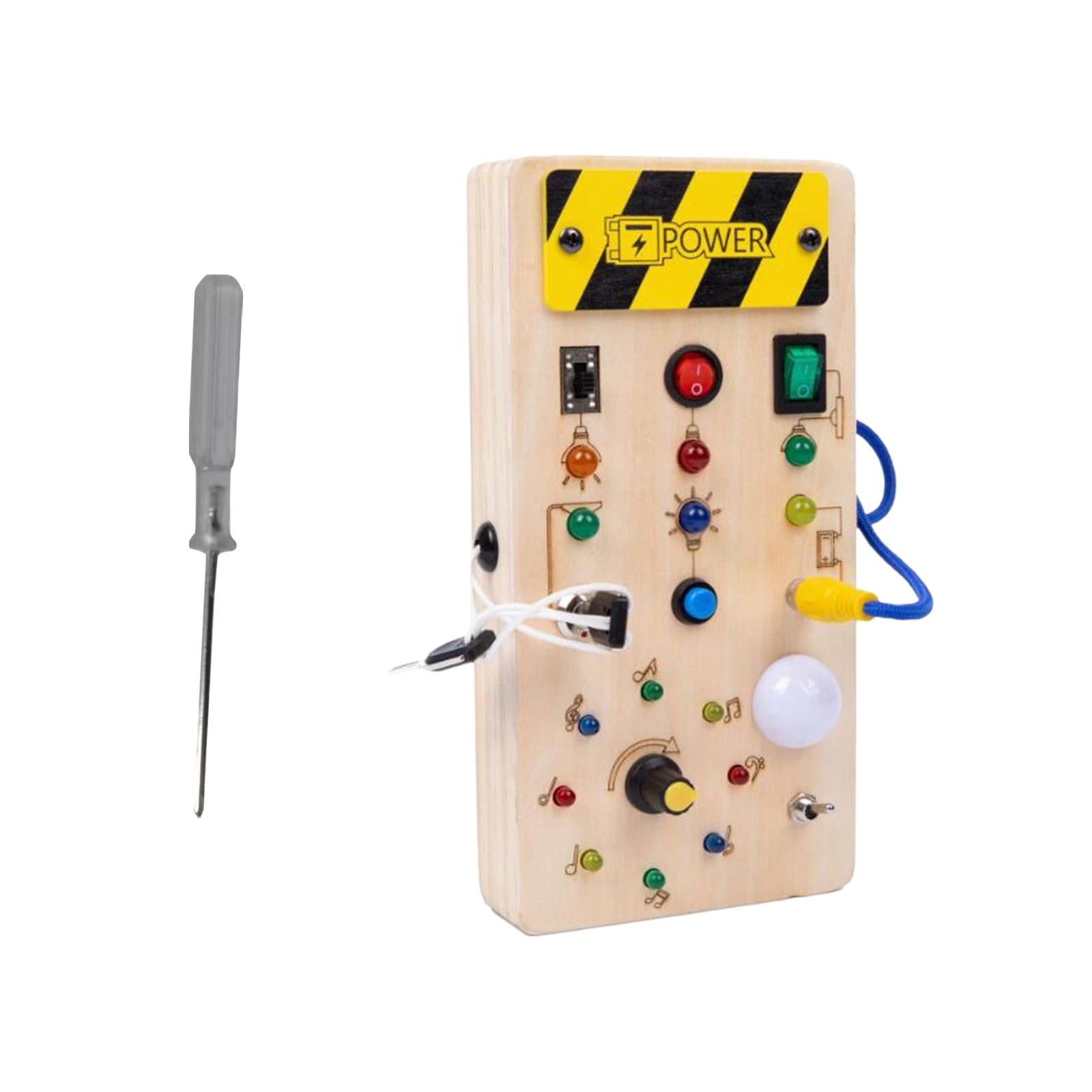 Magideal - Interruptor De Luces Tablero Ocupado Juguetes Con Botones Habilidades Motoras Básicas Y Destornillador Panel De Control De Madera Para Niños Pequeños