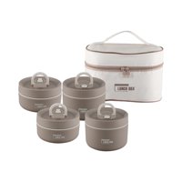 Magideal - Juego De Fiambreras Aisladas De 4 Piezas, Caja Bento, Apilable, Redonda, Para Almacenamiento De Alimentos Fríos O Calientes Con Bolsa, Contenedor De A Marrón