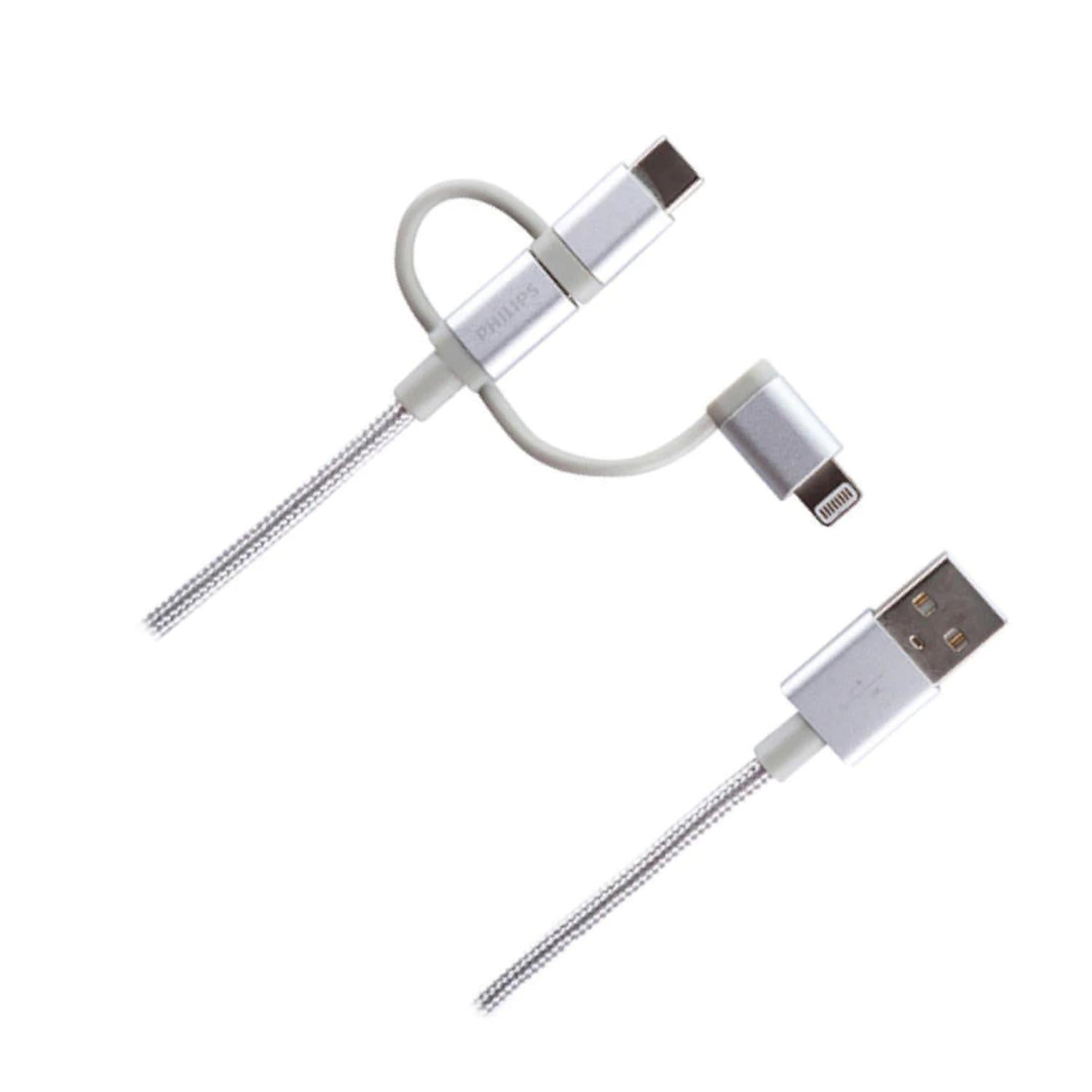 Philco - Cable Usb 3 En 1 Mricro Usb Tipo C Lightning 0.8m Philips