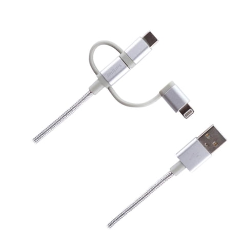 Philco - Cable Usb 3 En 1 Mricro Usb Tipo C Lightning 0.8M Philips