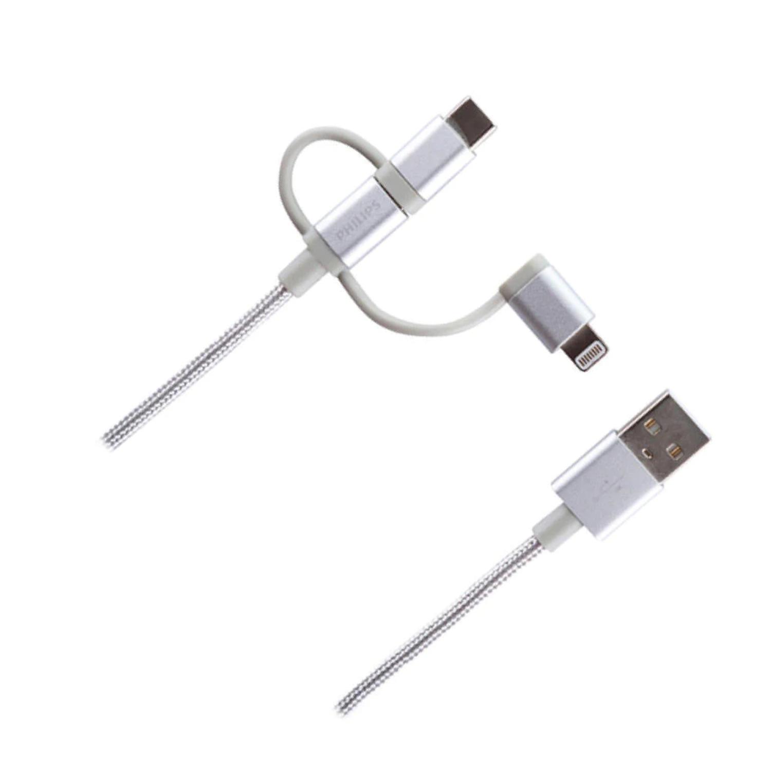 Philco - Cable Usb 3 En 1 Mricro Usb Tipo C Lightning 0.8M Philips