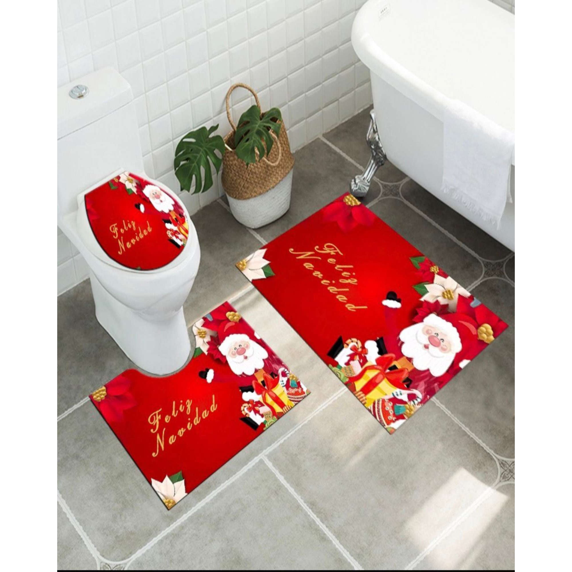 Casamio - Juego De Alfombra De Baño De Navidad 3 Piezas