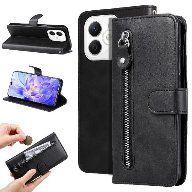Funda con Cremallera para Honor X60i, Carcasa Cartera de Cuero PU con Soporte y Tarjetero