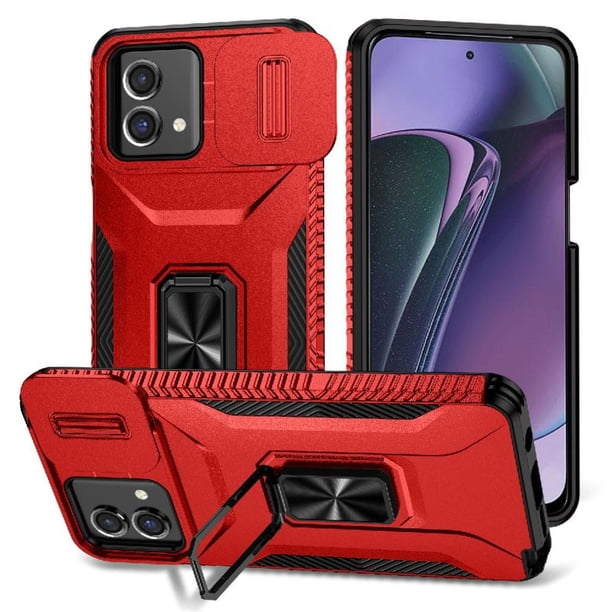 Funda Armada para Motorola Moto G Stylus 5G 2023 con Tapa Deslizante y Soporte Magnético Giratorio Rojo