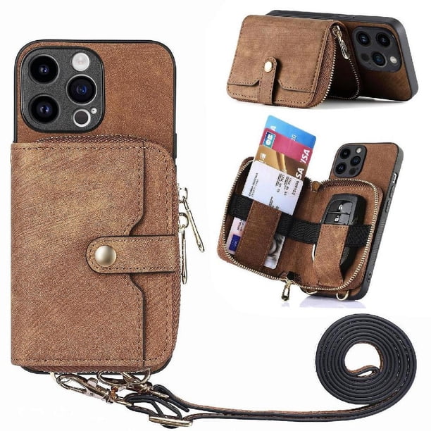 Funda Tipo Cartera con Correa Cruzada para iPhone 15 Pro Max Protección Contra Golpes Marrón