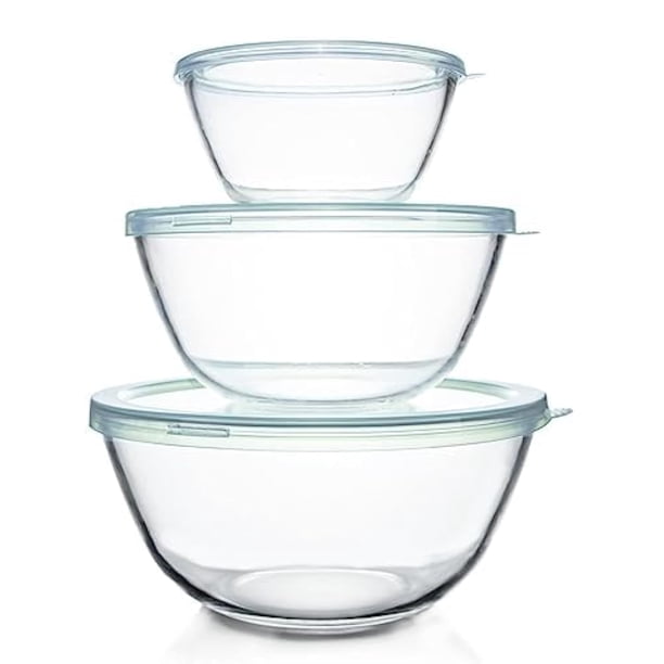 Juego de cuencos para mezclar de vidrio Luvan con tapas de 1,1 L, 2,7 L, 4,5 L (3 piezas)