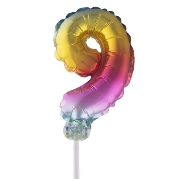 Adorno para tartas con forma de globo, número 9, diseño de arcoíris