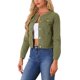 thumbnail image 4 of INSPIRE CHIC Chaqueta Vaquera Recortada de Manga Larga sin Cuello con Botones para Mujer de Regreso a Clases Verde Militar M, 4 of 5