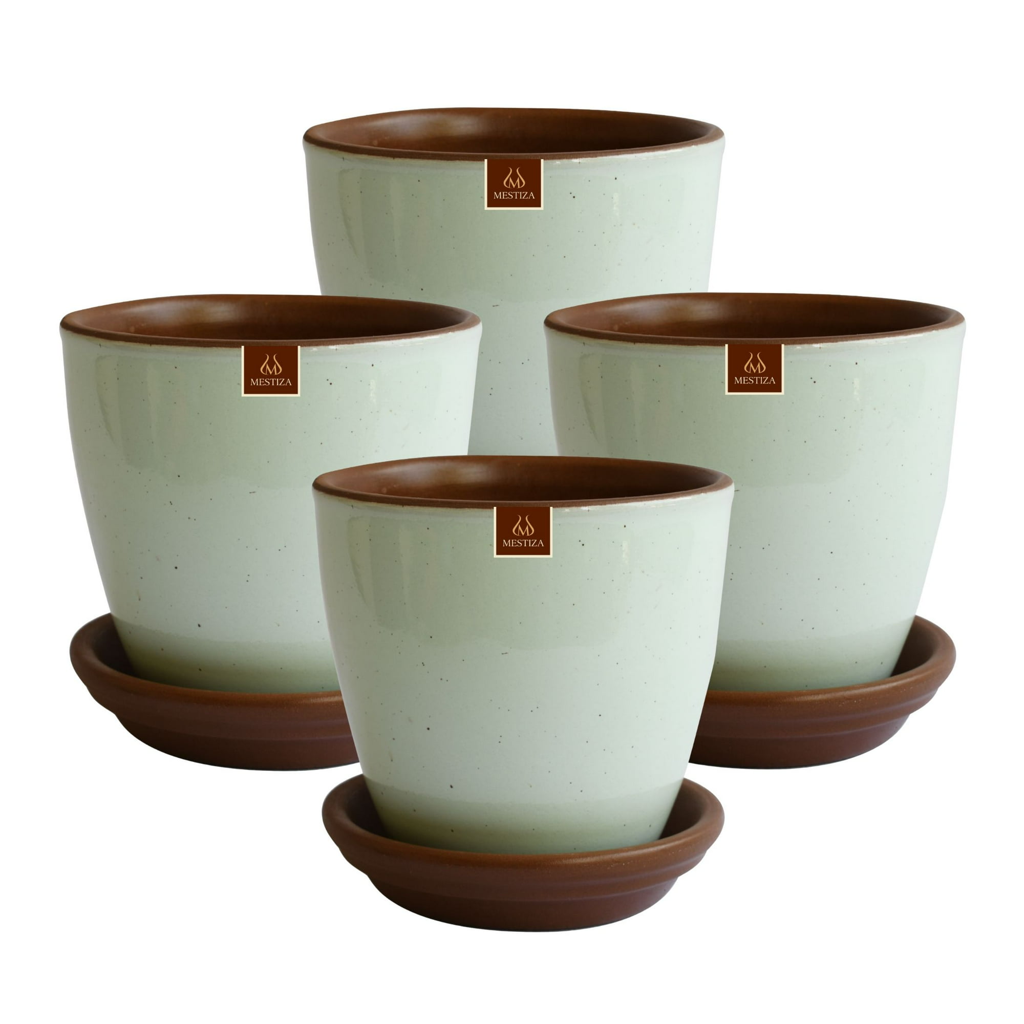 Pottery - Set De 4 Maceta Zafiro 17cm Verde Agua Y Sus Platos