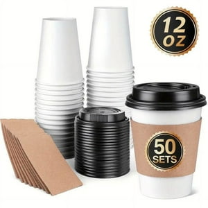 Wakeshome - Vaso Cafe Kraft Vasos Polipapel Con Tapa Manga 12Oz 50Und