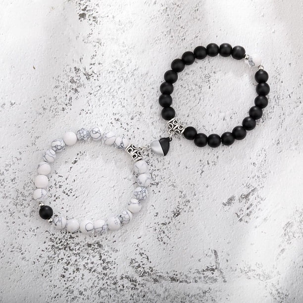 Heart Matching Couple Bracelets - Natural Stone Beads Yoga Bracelet for Romantic Lovers - Perfect Valentine's Day Gift