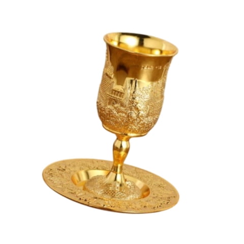 Magideal - Copa Con Platillo Copa Kidush Con Colección De Vaso De Vaso De Vínculo Con Platillo European En Estampado Copa Elijah Copa Para Vacaciones De Vacacion Oro