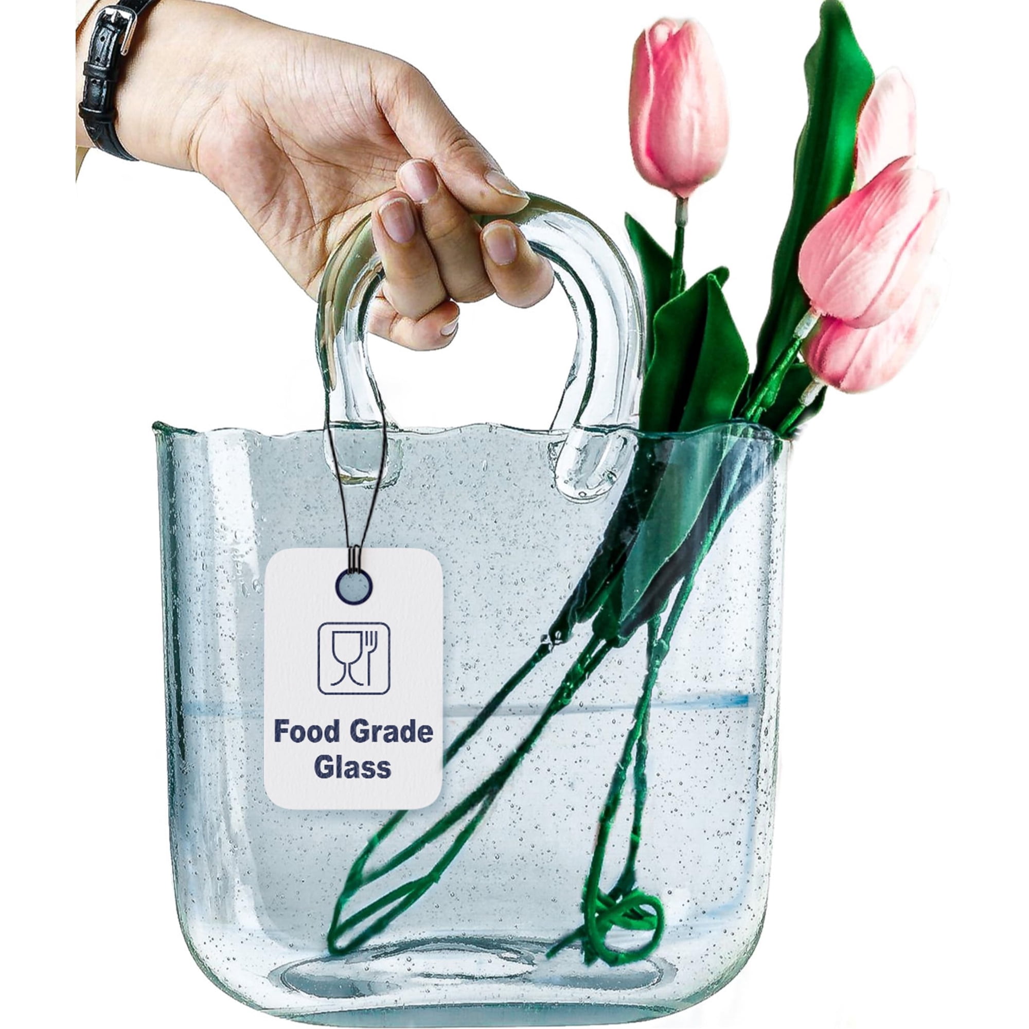 Jarrón Oleek, Bolsa De Cristal Hecha A Mano, 25 Cm, Azul, Para Centros De Mesa