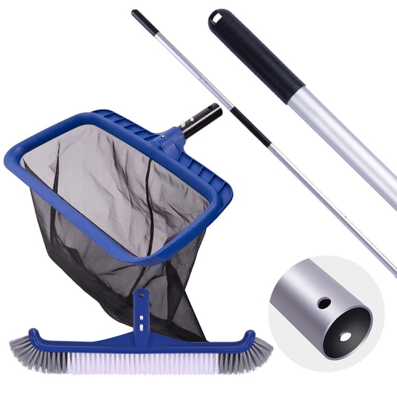 Kit de limpieza para piscina POOLAZA: cepillo de 44 cm, red recogehojas y pértiga de 3,2 m