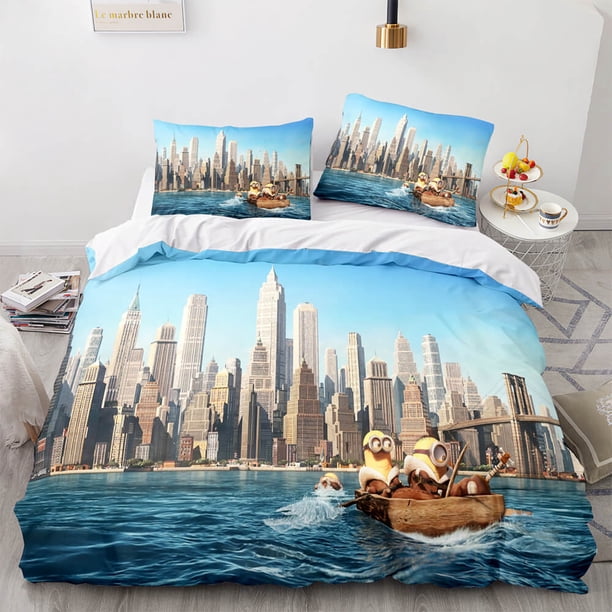v2604 Bed Sheets Despicable Me Cute Minions Bedding Sets Comforter Cover Bed Cover Duvet Cover Pillow Case - Pieces Sets Kids Bedroom Decor 3-Piece Bedding Set (1 Duvet Cover + 2 Pillow Shams) Bed She