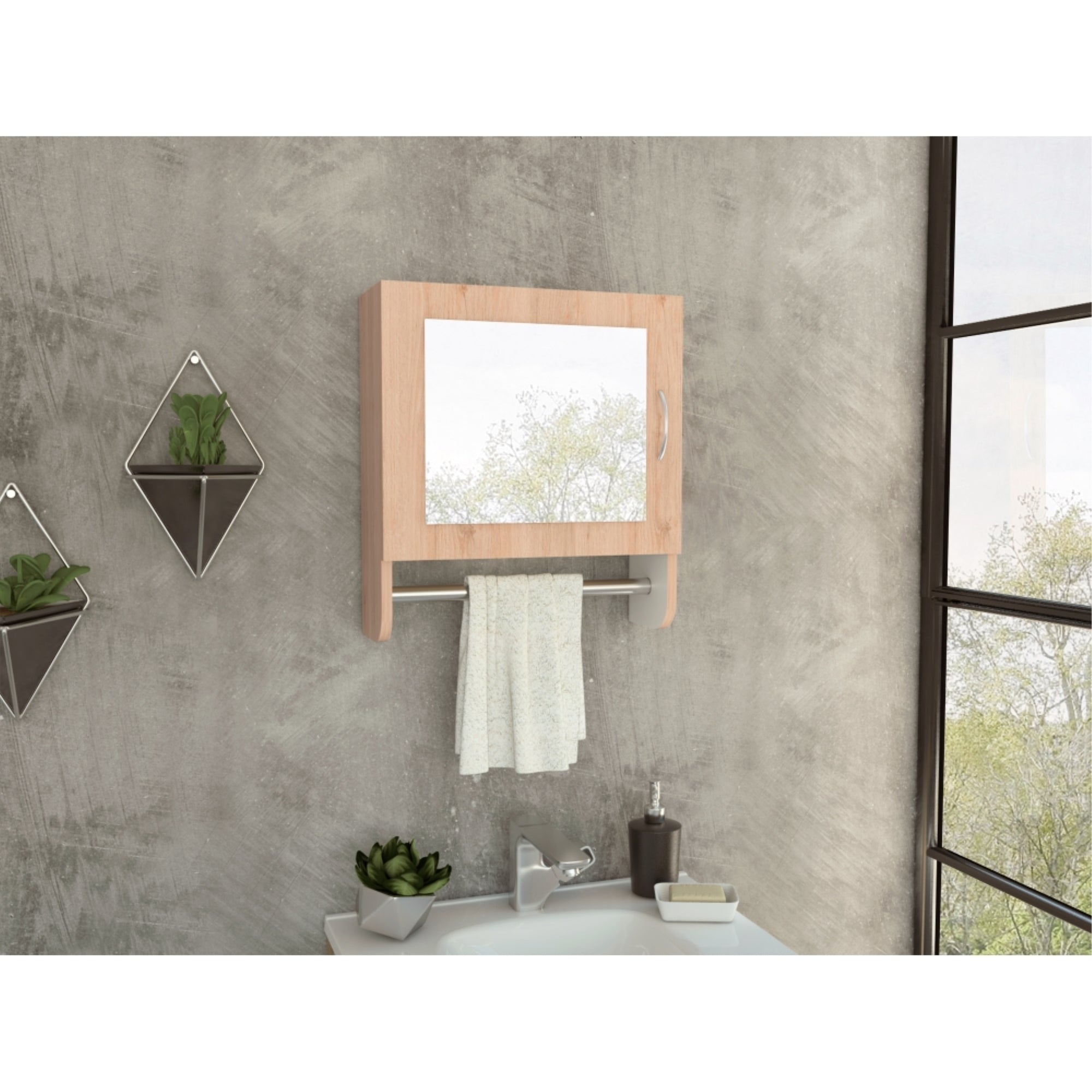 Tuhome - Botiquin 1 Puerta Con Espejo Y Colgador Bath Rovere Y Blanco