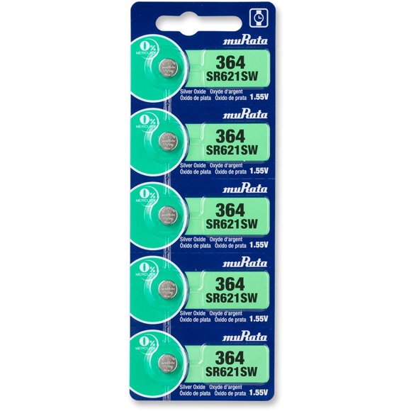 Batería Murata SR621SW, 1,55 V, 18 mAh, óxido de plata (5 veces)