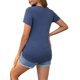 thumbnail image 3 of INSPIRE CHIC Top de maternidad para mujer de manga corta con cuello redondo, diseño arrugado, blusa con cintura escalonada, camiseta de maternidad azul, talla extra grande, 3 of 6