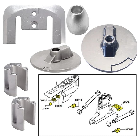 Kit de ánodos Tecnoseal para Mercury Bravo 3 2004 con herrajes de zinc