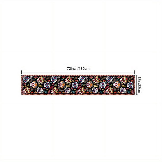 1pc, Mexican Style Skull Linen Table Runner - Waterproof, Stain Resistant, and Perfect for Halloween and Day of the Dead Celebrations - Ideal for Dresser Scarf, Tabletop Protection, and Home Decor - G