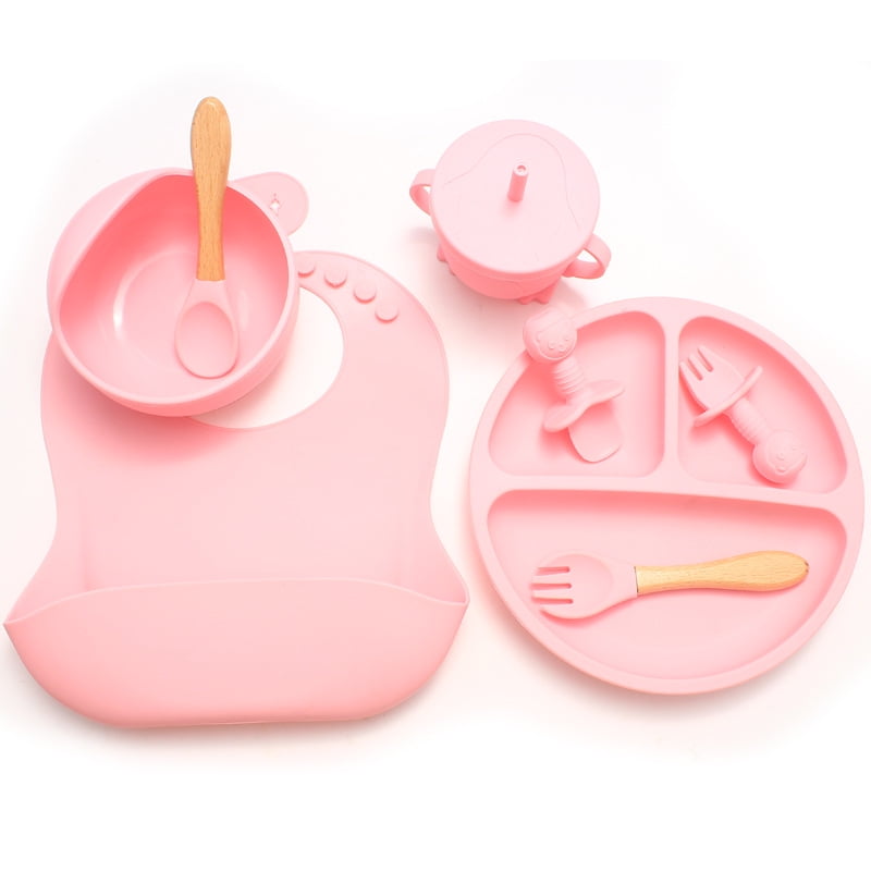 Xusx111 - Conjunto De Alimentación De Bebé De Silicona - Bebé Llevó Los Suministros De Destete - Cucharas Para Bebés, Tazón De Succión - Plato - Utensilios Para Bebés - Conjunto De Alimentación De Sil