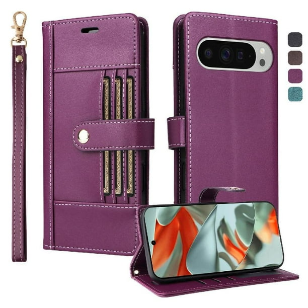 FOXDOCK Funda tipo Cartera para Google Pixel 9 Pro XL – Cubierta de Cuero PU con Múltiples Ranuras, Bolsillo para Efectivo y Correa de Muñeca