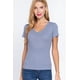 thumbnail image 1 of Saronite Camiseta Básica de Algodón Acanalado de Manga Corta con Cuello en V, Color Azul Nube (para Mujer), 1 of 4