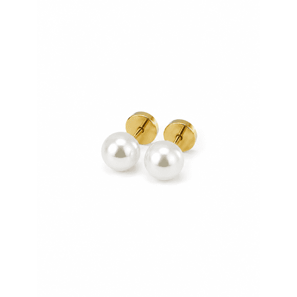 Aros Abridores Perla Casquillo 6mm N3 Oro 14k Niña Dorado