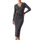 thumbnail image 1 of INSPIRE CHIC Conjunto de Falda de 2 Piezas para Mujer Cuello en V Tejido de Punto Acanalado con Botones Manga Larga Cintura Alta Invierno Maxi Faldas Ajustadas Conjunto de Suéter Peplum Pequeño Gris, 1 of 6