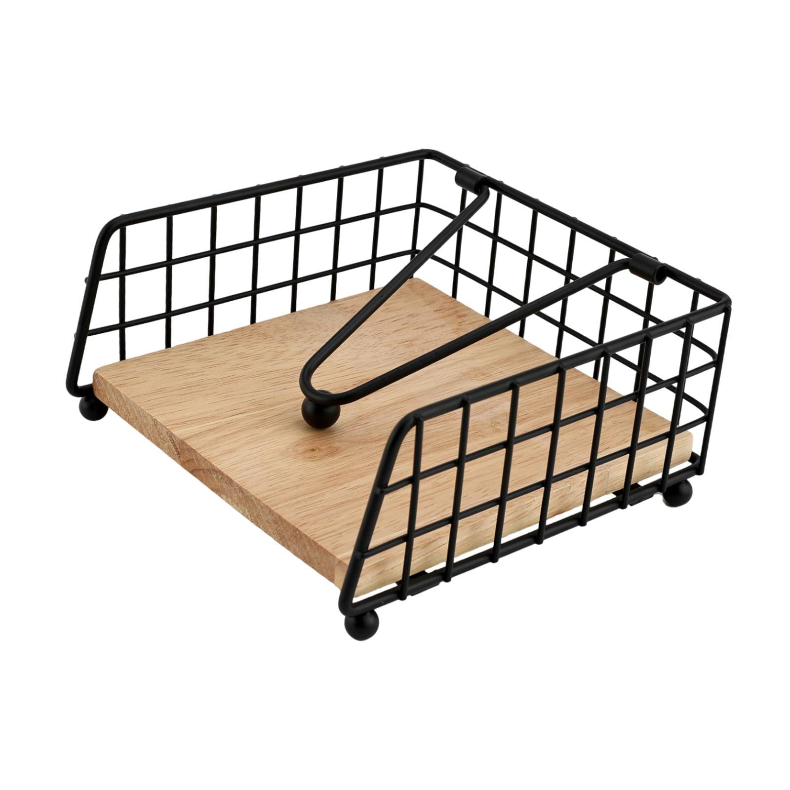 Magideal - Servilletero Rústico De Metal Con Base De Madera Y Brazo De Sujeción. Dispensador De Servilletas Y Portapapeles Para Mesa. Decoración Rústica De Mesa. Negro