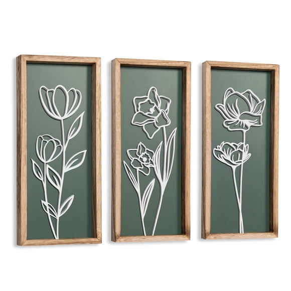 Set de arte mural floral 3D de madera Tide and Tales, 18 x 41 cm
