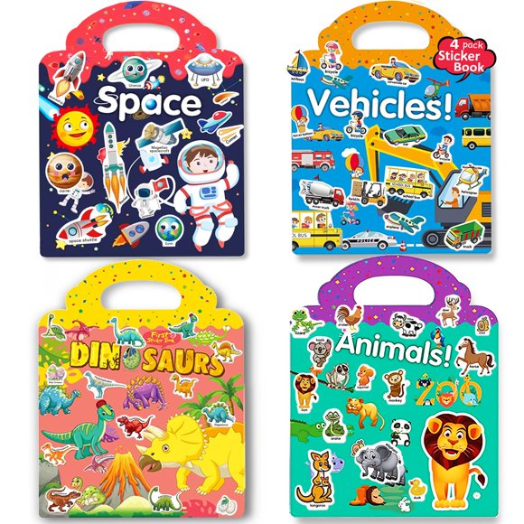Libros autoadhesivos reutilizables Yowlieu para niños de 3 a 5 años, 4 juegos