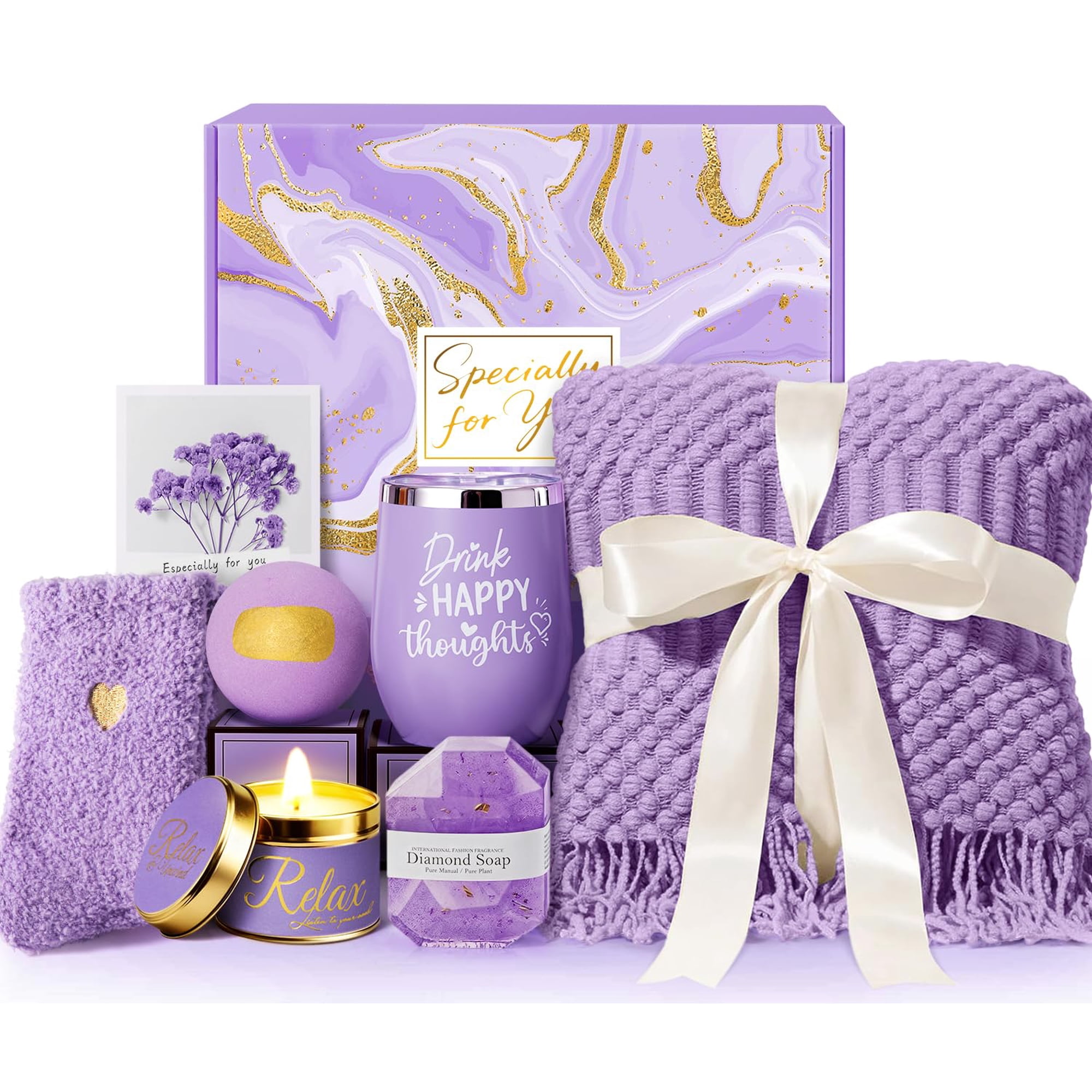 Abudics - Cesta De Regalo Para Spa Lavender Con Manta Para Mujer