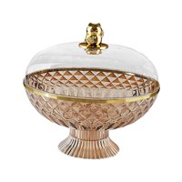 Bothyi - Cuenco De Pedestal Para Frutas Con Tapa Transparente Redondo Para Centro De Mesa Festivo Color Ámbar