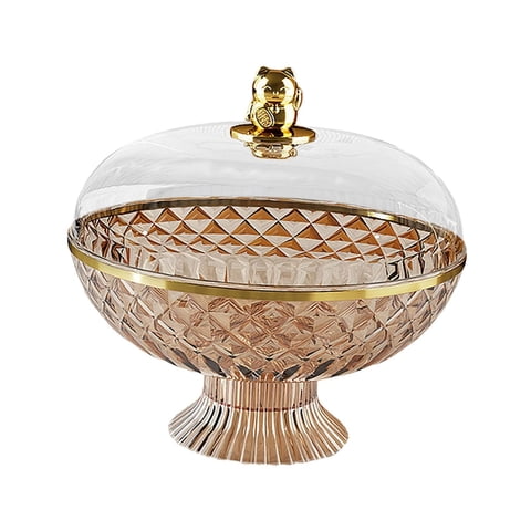 Bothyi - Cuenco De Pedestal Para Frutas Con Tapa Transparente Redondo Para Centro De Mesa Festivo Color Ámbar