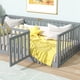 thumbnail image 3 of Twin Size Floor Bed with High Fence Railings, with Door, Rubber Wood Floor Bed with Safety Guardrails,Grey, 3 of 3