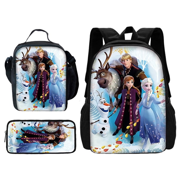 3 pcs set Frozen Princess Elsa Child School Backpack with Lunch Bags ,Pencil Bags ,Cartoon School Bags for Boys Girls Best Gift