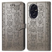Funda Cartera Foxdock Para Honor 200 Pro , Flip Pu Con Relieve De Gatos Y Perros, Tarjetero Y Soporte
