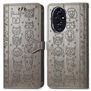 Funda Cartera Foxdock Para Honor 200 Pro , Flip Pu Con Relieve De Gatos Y Perros, Tarjetero Y Soporte
