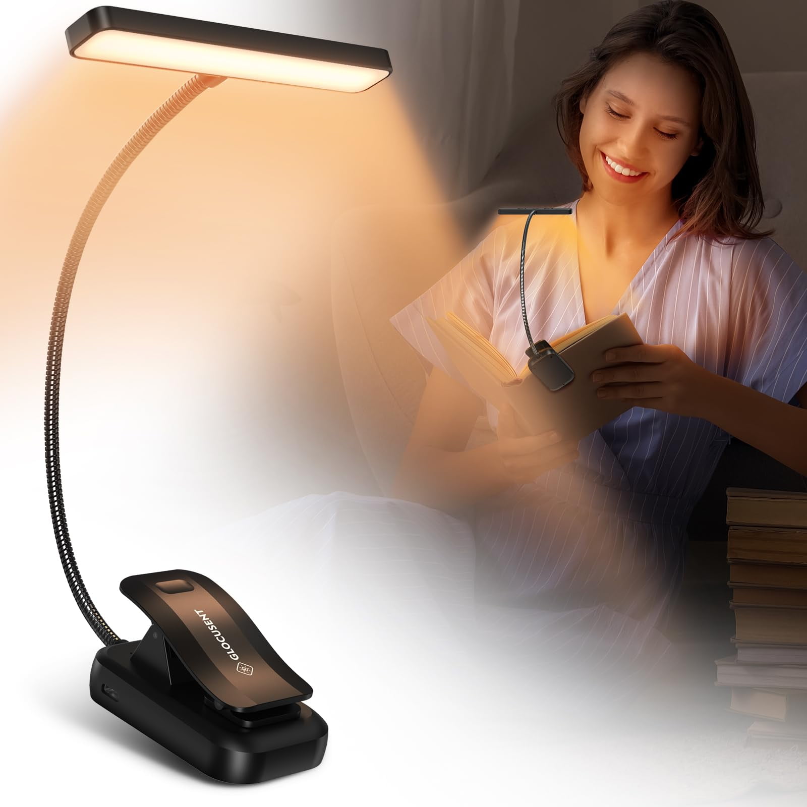 Lámpara Para Libros Glocusent Con Clip, 26 Led, Recargable, 5 Colores