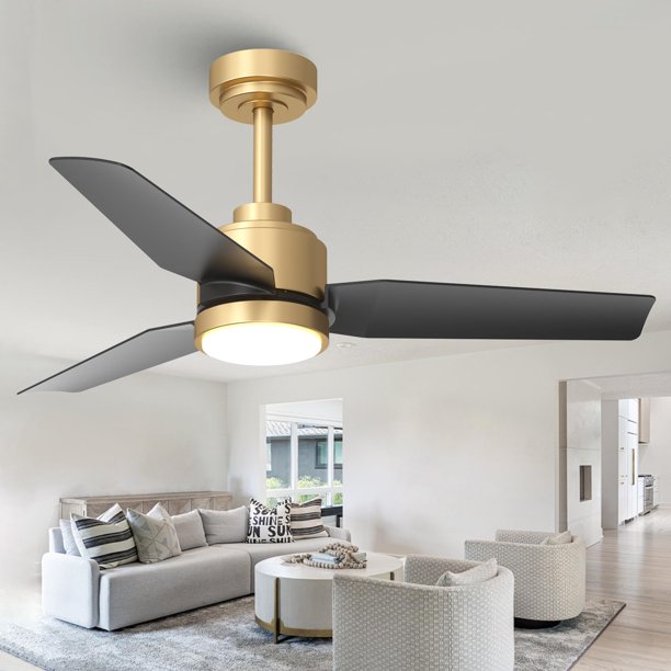 Ventilador de techo Vaczon 42" negro y dorado con control remoto, 6 velocidades, motor DC