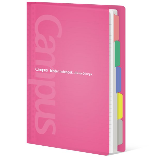 KOKUYO Cuaderno de espiral de 5 asignaturas, Campus B5, cuaderno recargable con 5 separadores, 100 hojas de papel suelto rayado de 5 mm, rosa claro, importado de Japón (RU-P333NP & NO-836C)